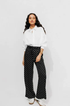 Promod Pantalon large et fluide Femme - Imprimé noir Impriménoir Shop