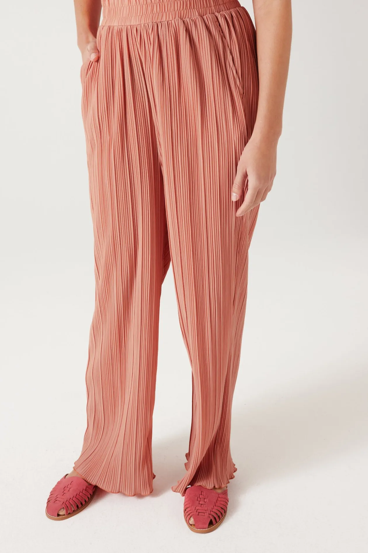 Promod Pantalon large et plissé Femme - Rose Fashion