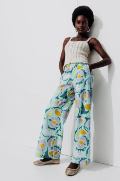 Promod Pantalon large imprimé Femme - Imprimé vert clair Imprimévertclair Discount
