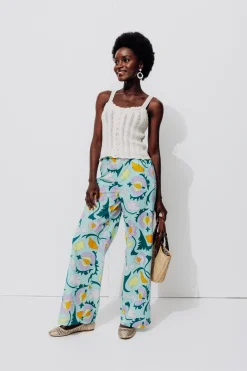 Promod Pantalon large imprimé Femme - Imprimé vert clair Imprimévertclair Discount