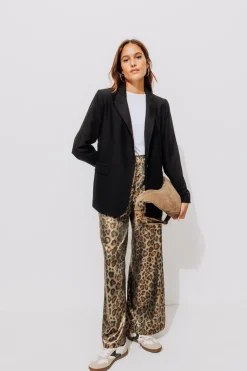 Promod Pantalon large léopard irisé - Imprimé noir Impriménoir Cheap