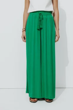 Promod Pantalon large uni Femme - Vert Cheap
