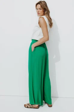 Promod Pantalon large uni Femme - Vert Cheap