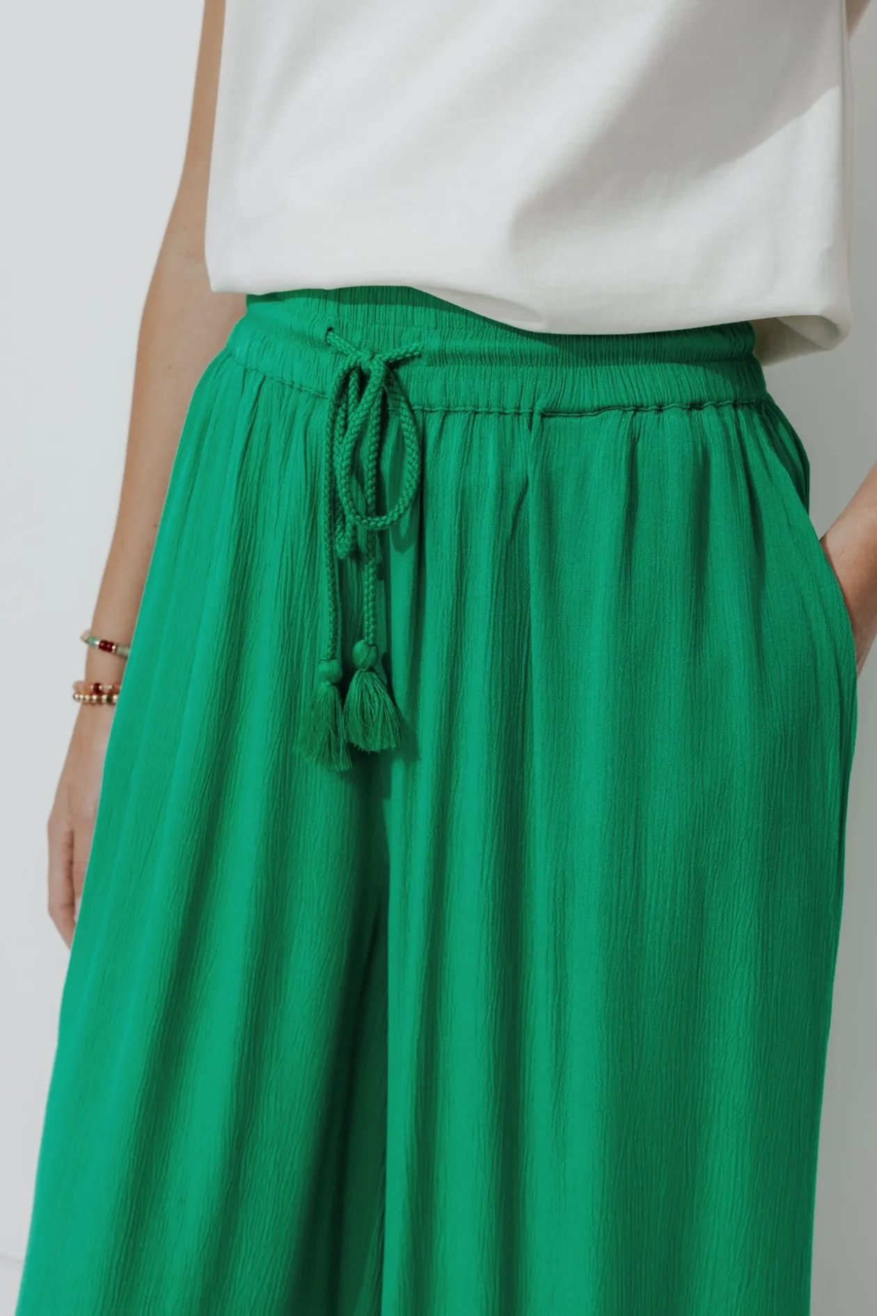Promod Pantalon large uni Femme - Vert Cheap