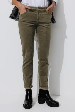 Promod Pantalon LUCIEN en velours - Kaki Outlet