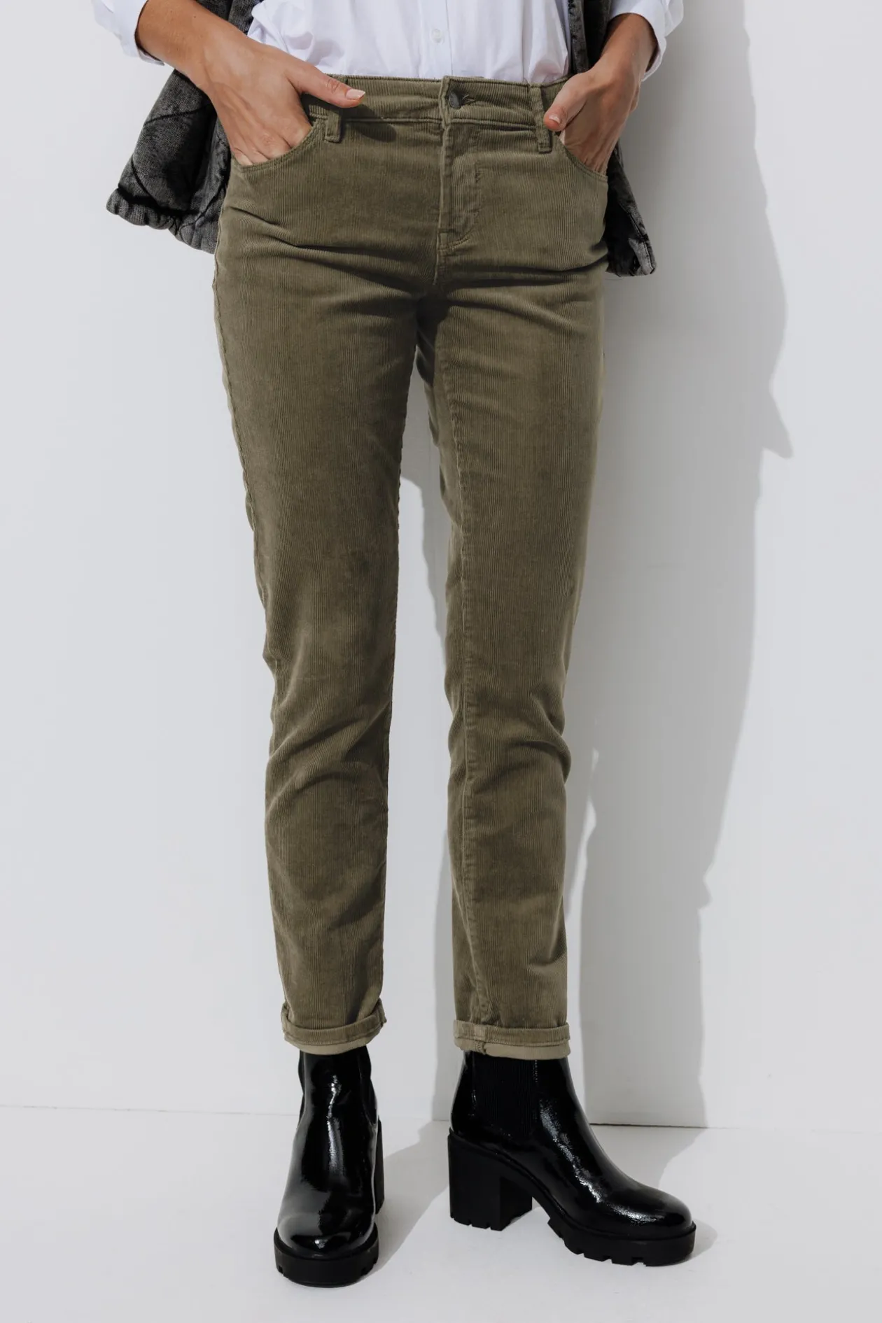 Promod Pantalon LUCIEN en velours - Kaki Outlet