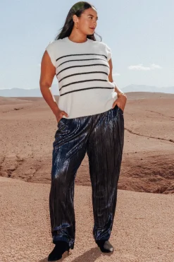 Promod Pantalon plissé pailleté Femme - Pétrole Best