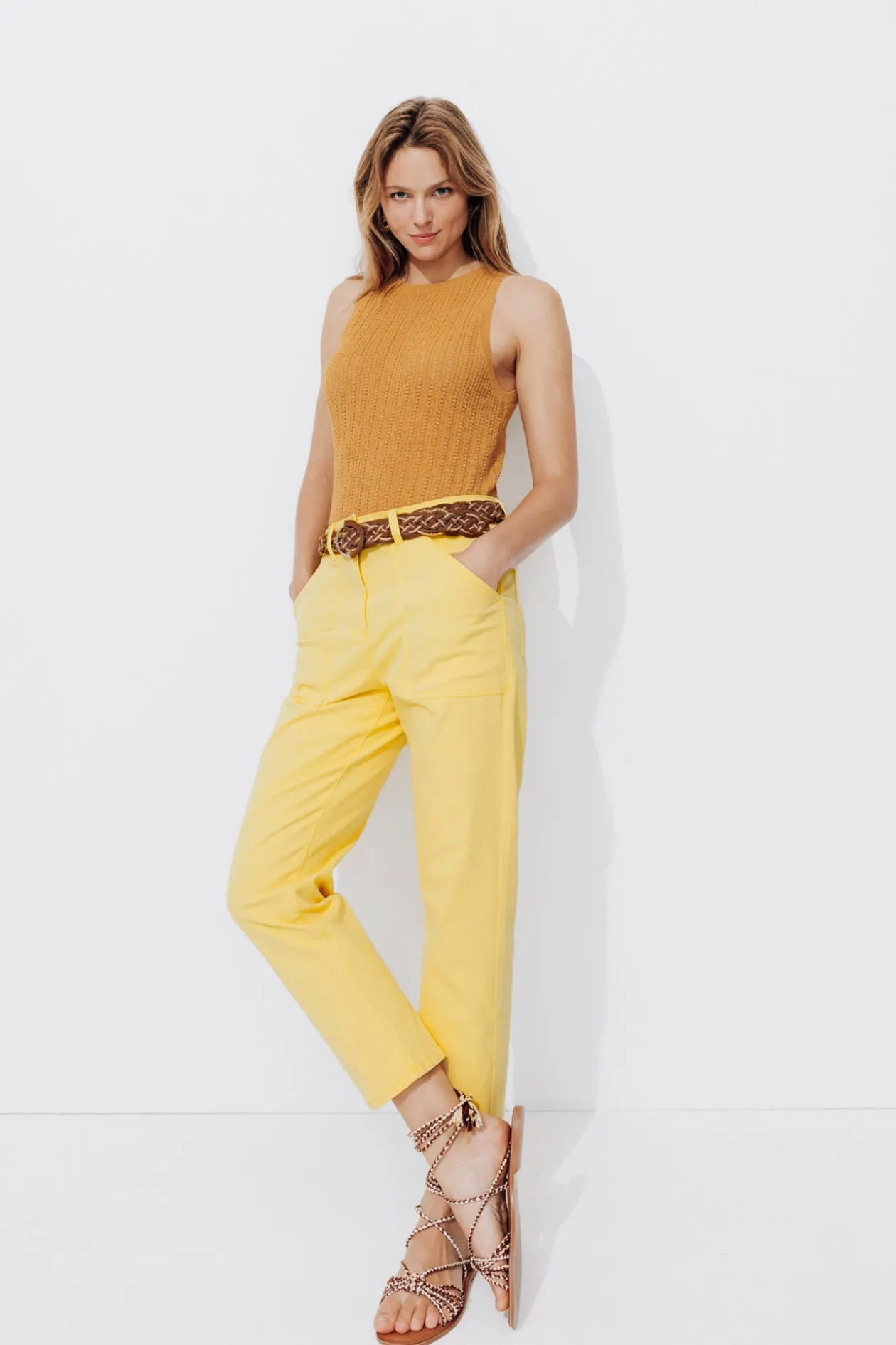 Promod Pantalon skinny en coton Femme - Jaune New
