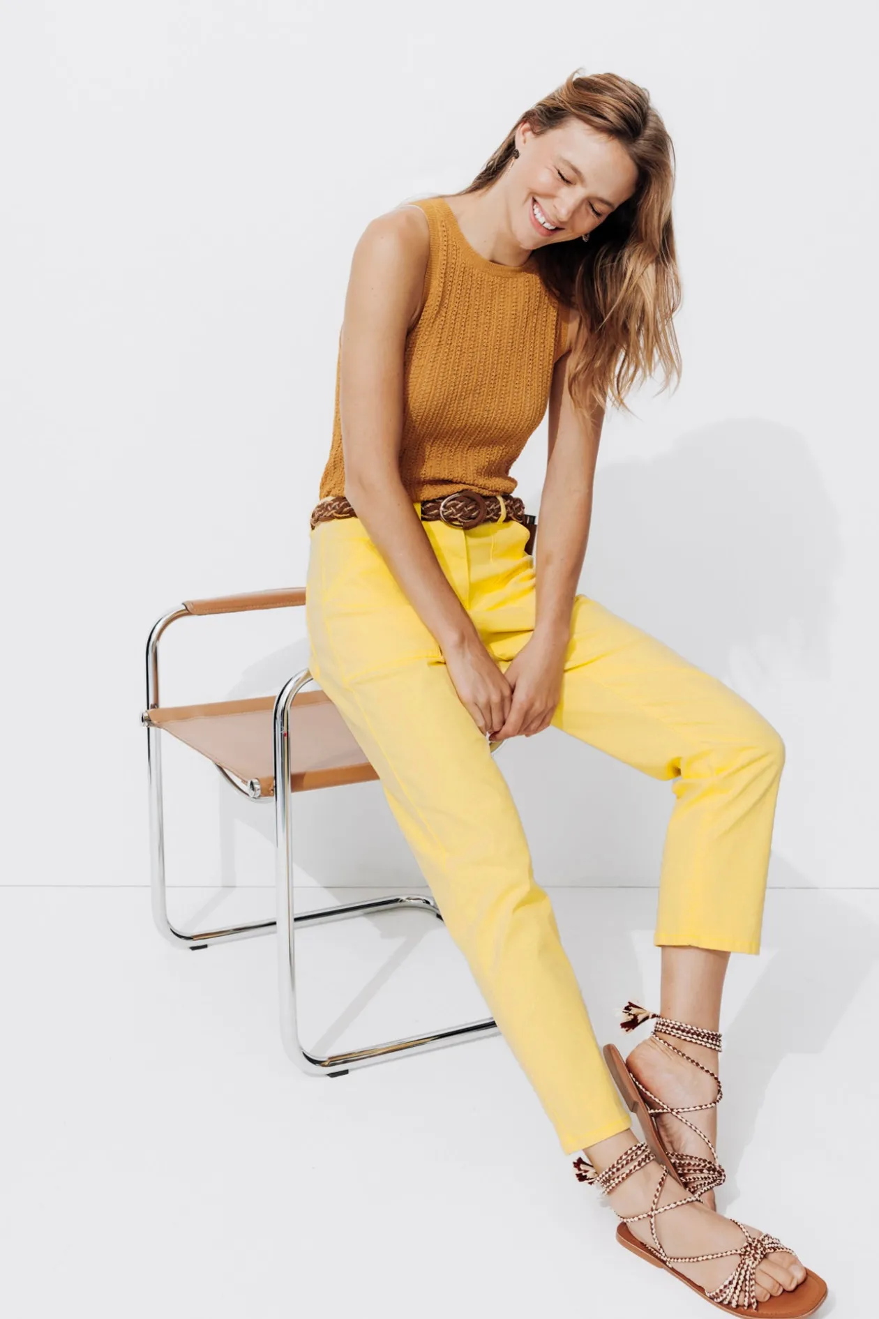 Promod Pantalon skinny en coton Femme - Jaune New