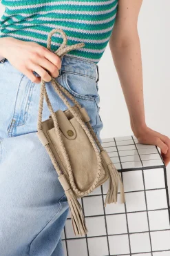 Promod Pochette en cuir suédé Femme - Ecru Flash Sale