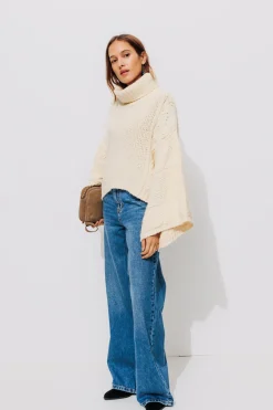 Promod Poncho à col roulé Femme - Ecru Store