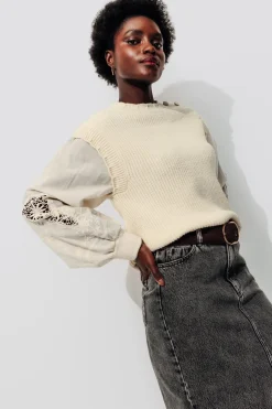 Promod Pull à effet superposé Femme - Ecru Store
