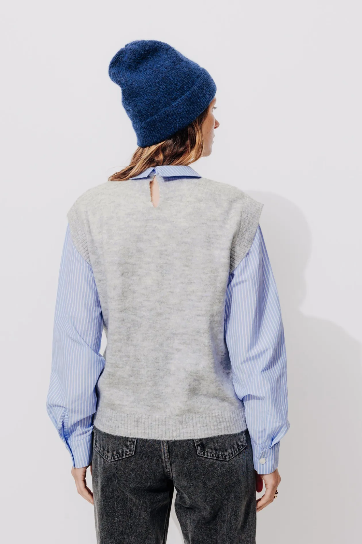 Promod Pull à effet superposé Femme - Gris clair Grisclair New