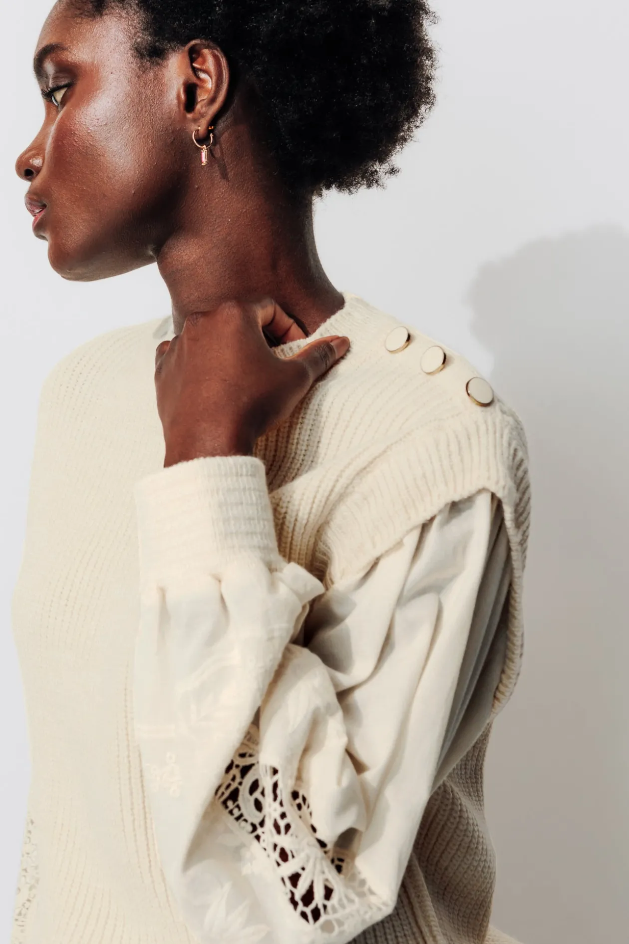 Promod Pull à effet superposé Femme - Ecru Store