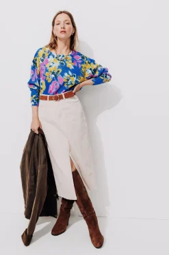 Promod Pull à fleurs Femme - Imprimé bleu Imprimébleu Outlet