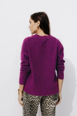 Promod Pull col V détail dentelle - Violet Discount