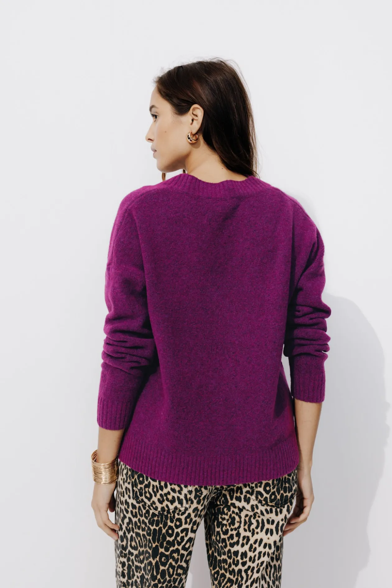 Promod Pull col V détail dentelle - Violet Discount