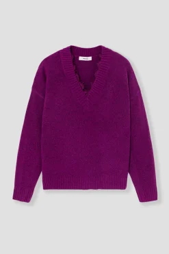 Promod Pull col V détail dentelle - Violet Discount