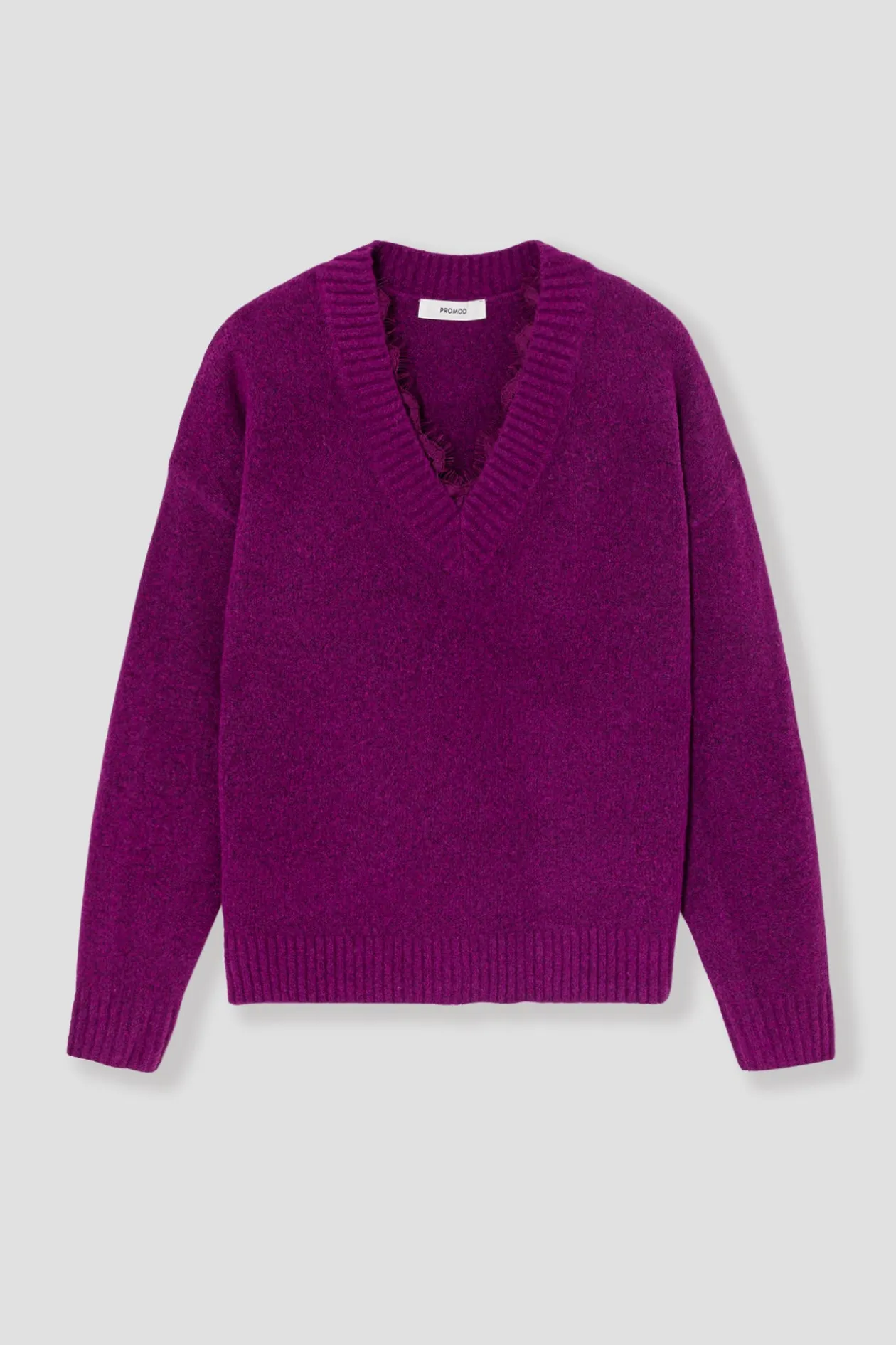 Promod Pull col V détail dentelle - Violet Discount