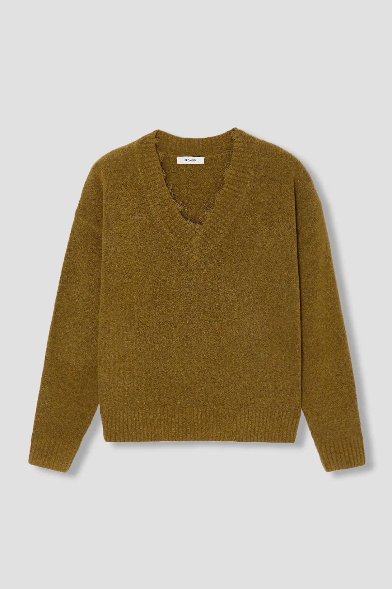 Promod Pull col V détail dentelle - Vert olive Vertolive Clearance