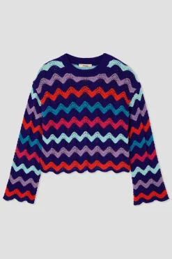 Promod Pull court rayé Femme - Rayé marine Rayémarine Outlet