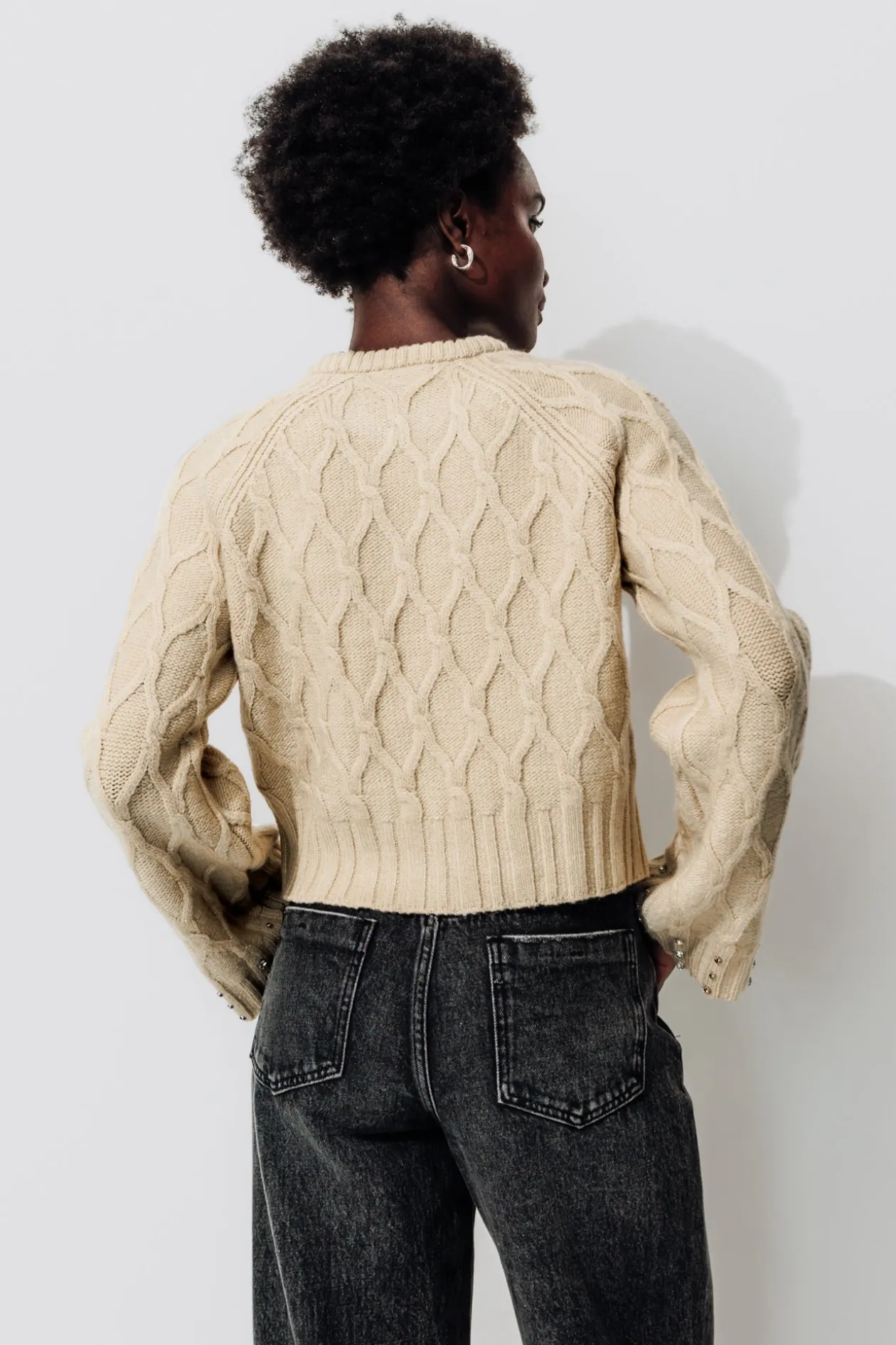 Promod Pull court torsadé + strass - Ecru New