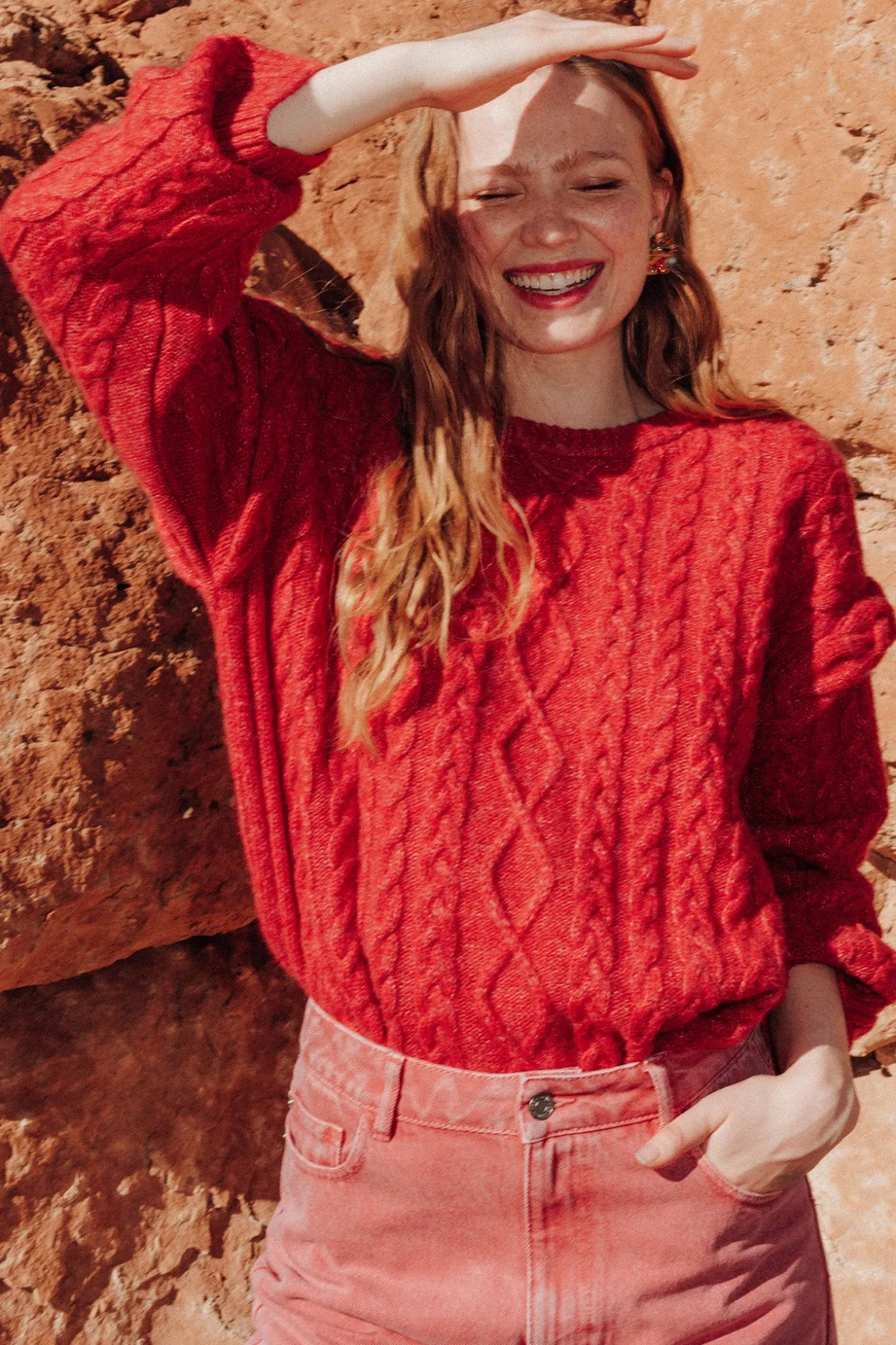 Promod Pull court torsadé Femme - Rouge Cheap