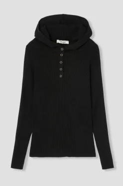 Promod Pull côtelé à capuche Femme - Noir Clearance