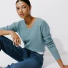 Promod Pull côtelé col V Femme - Gris bleu Grisbleu Best Sale