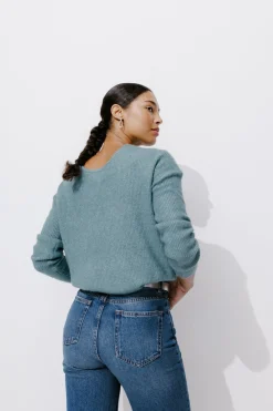 Promod Pull côtelé col V Femme - Gris bleu Grisbleu Best Sale