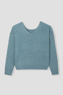Promod Pull côtelé col V Femme - Gris bleu Grisbleu Best Sale