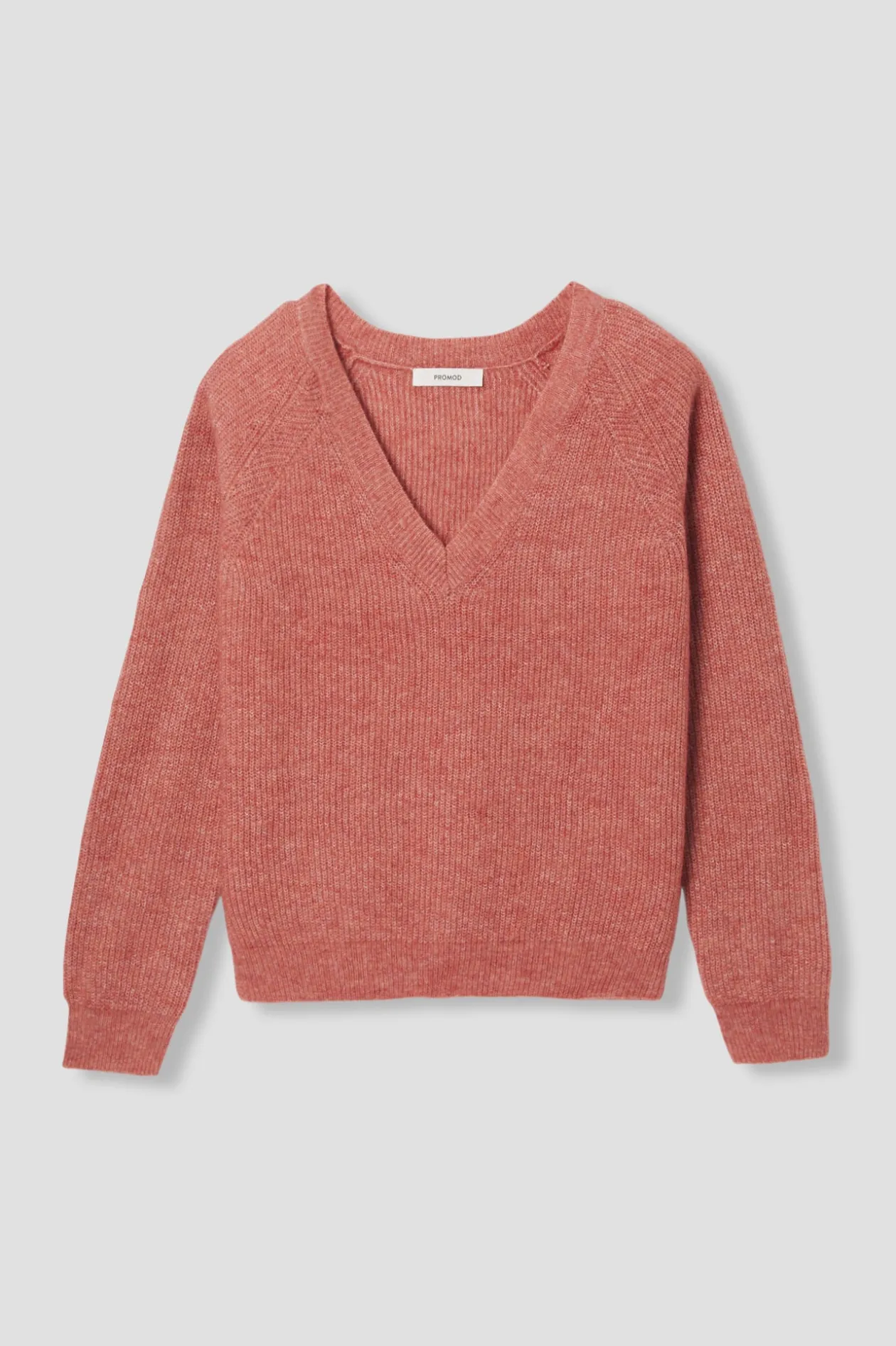 Promod Pull côtelé col V Femme - Rose des sables Rosedessables Cheap