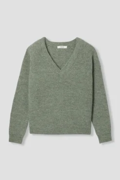 Promod Pull côtelé col V Femme - Vert de gris Vertdegris Hot