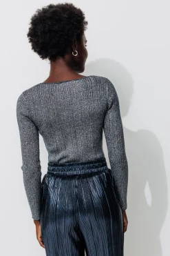 Promod Pull côtelé pailleté Femme - Bleu foncé Bleufoncé Best Sale