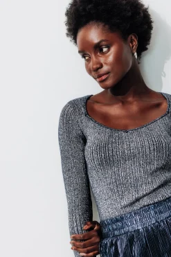 Promod Pull côtelé pailleté Femme - Bleu foncé Bleufoncé Best Sale