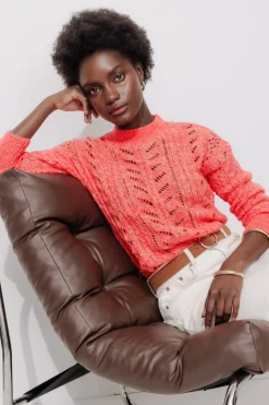 Promod Pull en maille ajourée Femme - Corail clair Corailclair Fashion