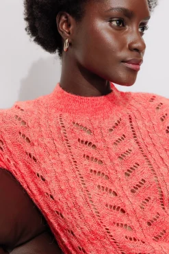 Promod Pull en maille ajourée Femme - Corail clair Corailclair Fashion