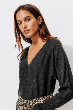 Promod Pull fin irisé col V - Gris foncé Grisfoncé Store