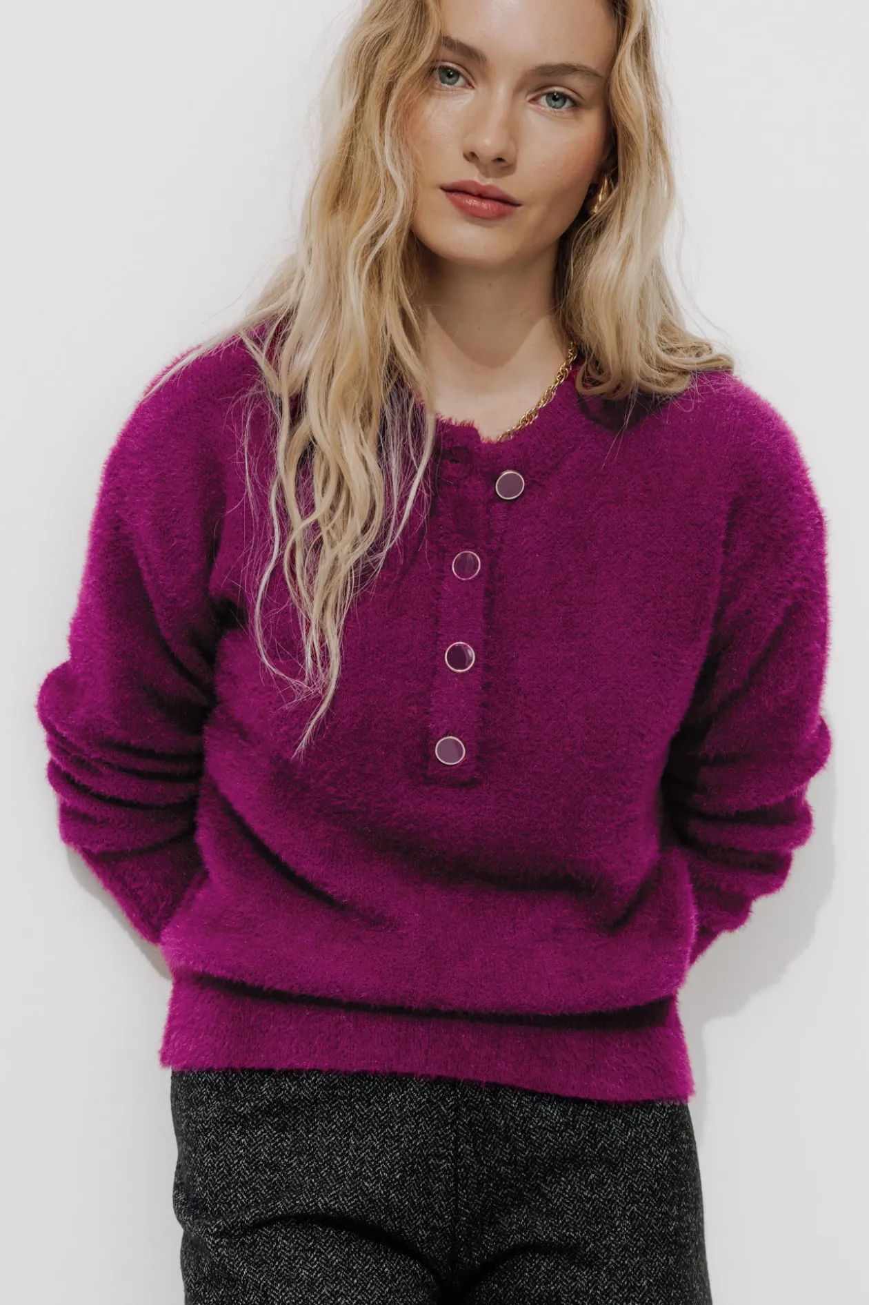 Promod Pull fluffy col rond Femme - Violet Store