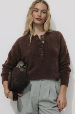 Promod Pull fluffy col rond Femme - Chocolat Best
