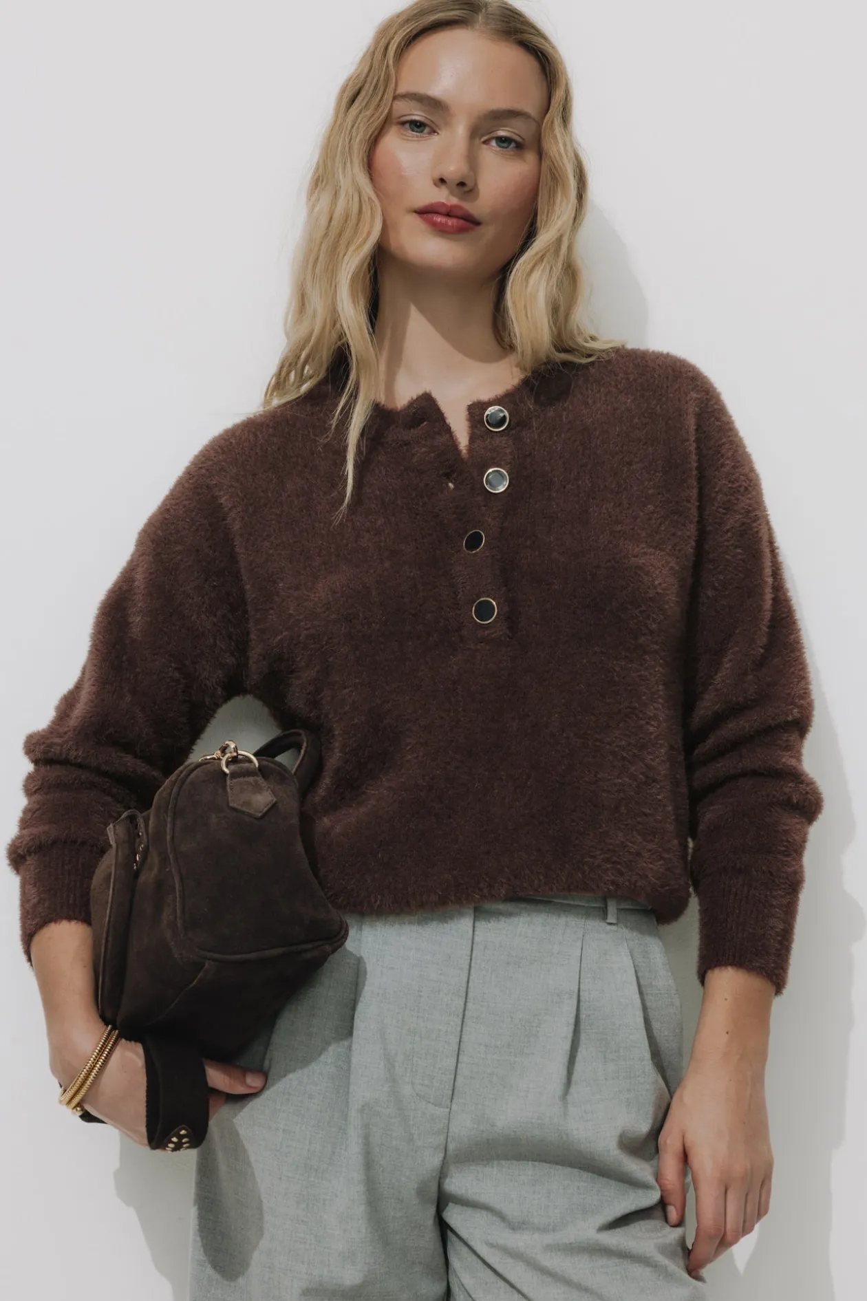 Promod Pull fluffy col rond Femme - Chocolat Best