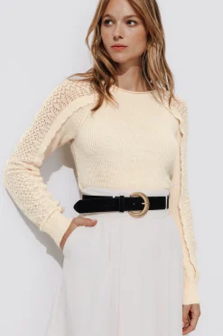 Promod Pull maille dentelle Femme - Ecru Hot