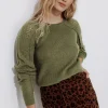 Promod Pull maille dentelle Femme - Vert olive Vertolive Best Sale