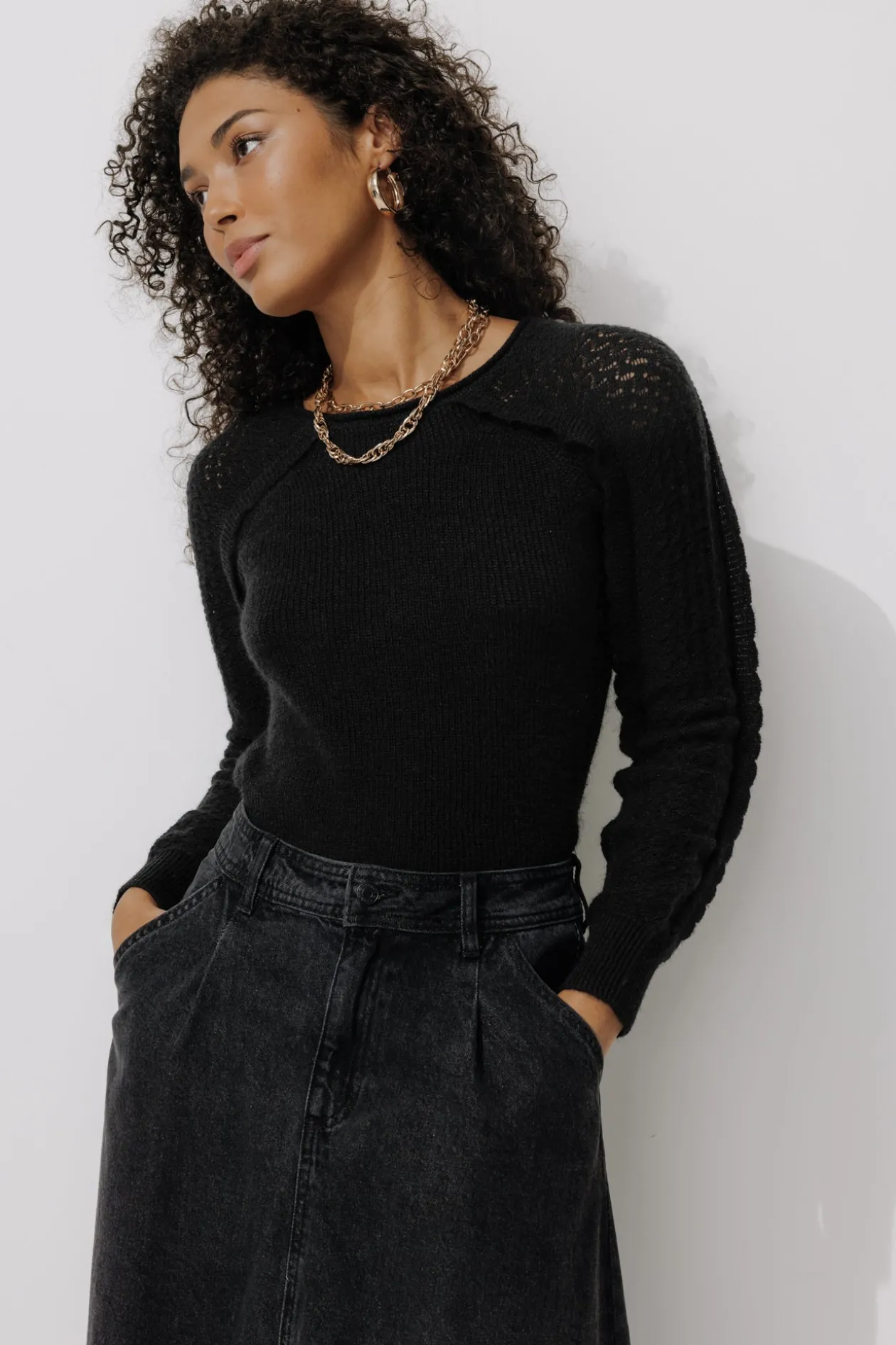 Promod Pull maille dentelle Femme - Noir Sale