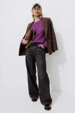 Promod Pull maille dentelle Femme - Violet Outlet