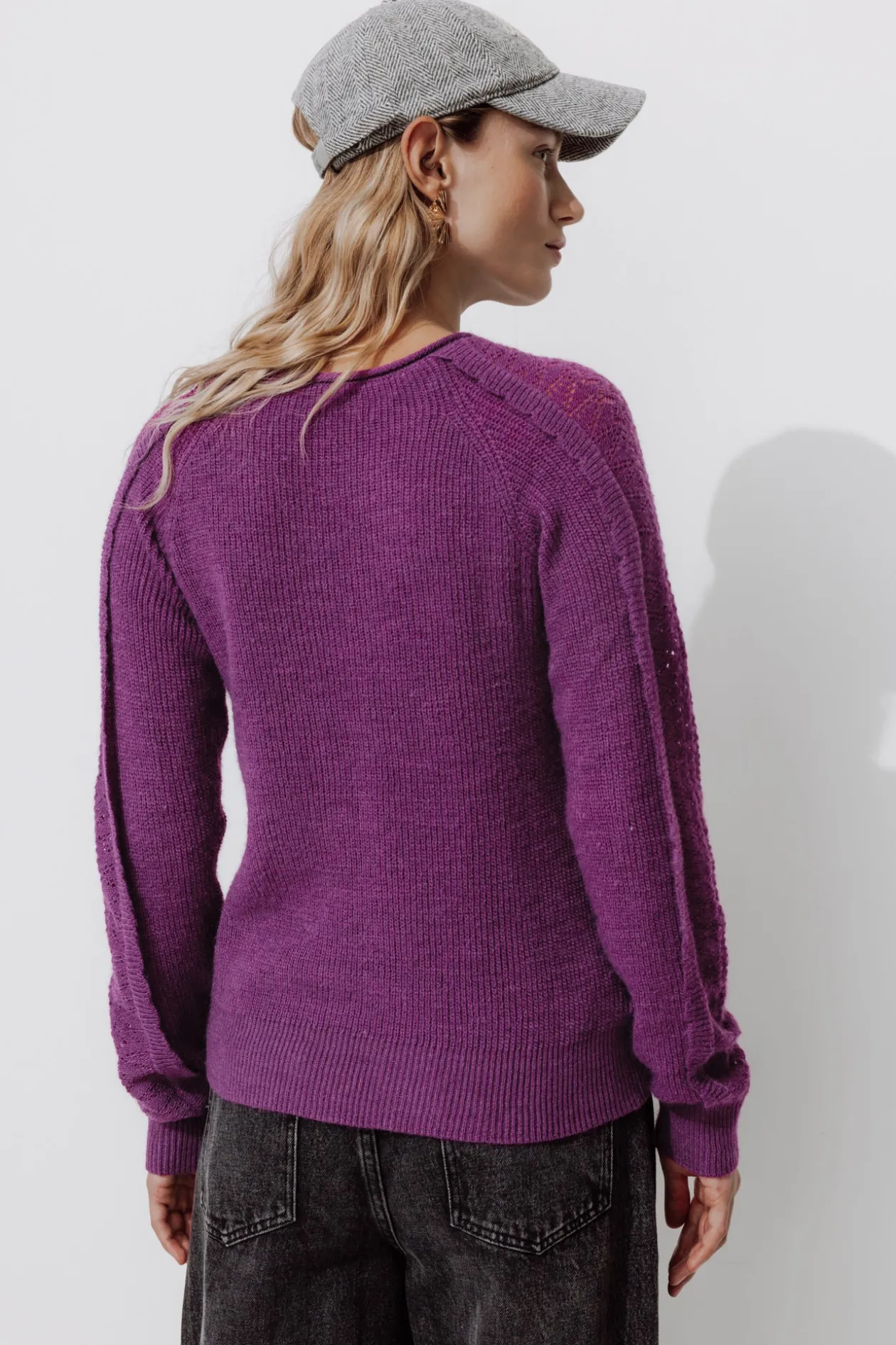 Promod Pull maille dentelle Femme - Violet Outlet