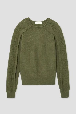 Promod Pull maille dentelle Femme - Vert olive Vertolive Best Sale