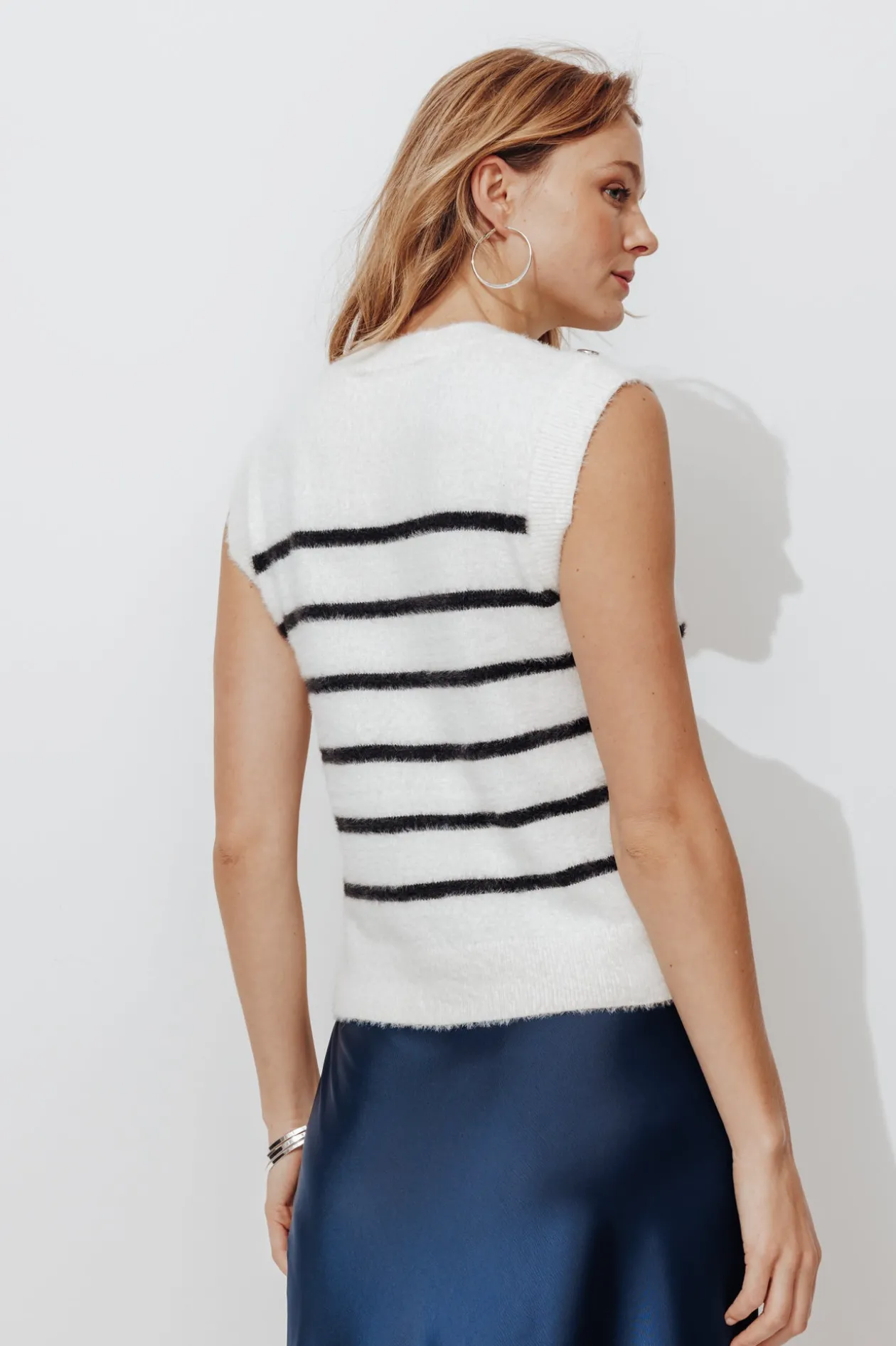 Promod Pull marinière sans manches - Rayé marine Rayémarine Cheap