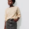 Promod Pull pailleté col bateau Femme - Beige Clearance