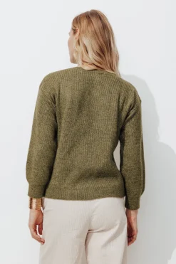 Promod Pull pailleté col bateau Femme - Kaki Fashion